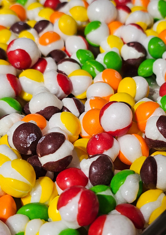 Freeze Dried Candy SAMPLER Rainbow Krunchies (Rainbow Skittles), Sour Krunchies (Sour Skittles, Lemon Balls (Lemon Heads), Candy Corn,  Kruncheads (Airheads) and Starblast (Starburst)